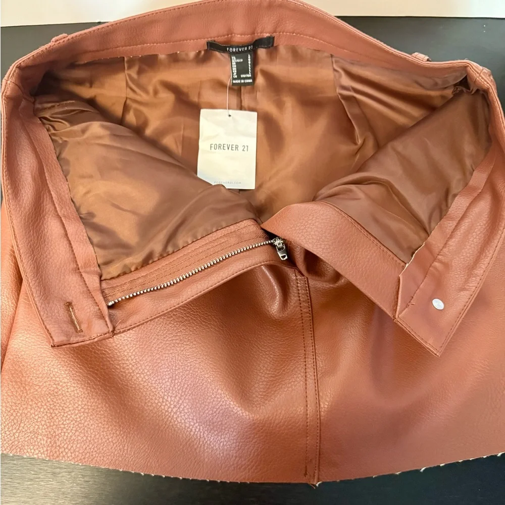 Chocolate Brown Vegan Leather Mini Skirt High Waisted Size L